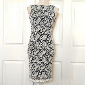Alice + Olivia Black White Lace Floral Pattern Open back Sheath Mini Dress